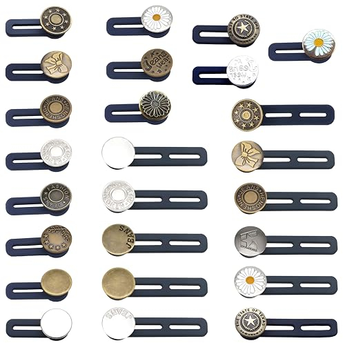 Rallonges de Bouton pour Pantalon,25 Pcs Extension de Ceinture Pantalon Rallonges de Taille élastiques Extension de Bouton pour Jeans Pantalons pour Femmes Hommes