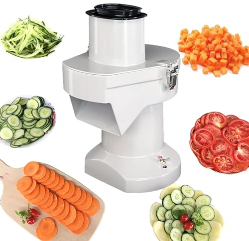 Quixnova Cortador de Verduras eléctrico Comercial, Cortador de Frutas y Patatas de 200 W, restaurantes, cantinas, Cuchilla en Juliana Ajustable, procesador de Alimentos de Acero Inoxidable