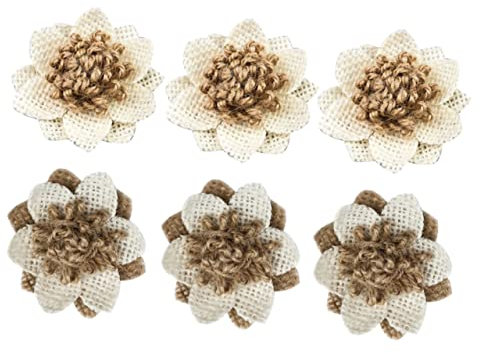 Cabilock 6 Piezas Accesorios de Bricolaje decoración Rosa Ramo de Flores de arpillera decoración de Manos Flor de Boda Flores de arpillera para la Boda Antiguo Cuerda Yute