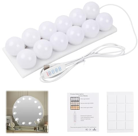 Pagezol Vanity Mirror Lights Kits, 12 Bulbs Hollywood Style LED Makeup Lights with USB Cable, 3 Colour Changing & 9-Level Brightness, Make up Light for Dressing Table Room, Bathroom