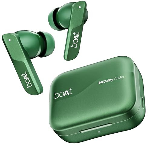 boAt Airdopes 800, Dolby Audio, Adaptive EQ by Mimi, 4Mics AI ENx, App Support, Fast Charge, Low Latency, IPX5, v5.3 Bluetooth TWS in Ear Earbuds Wireless Earphones with mic (Interstellar Green)