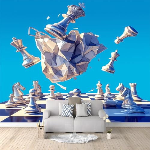 Silber und Blau Art Fototapete Tapete Internationales Schach Vlies Tapeten Moderne Wandtapete Wohnzimmer Schlafzimmer Study Wohnzimmer Büro Cafe Dekoration 200 x 140 cm
