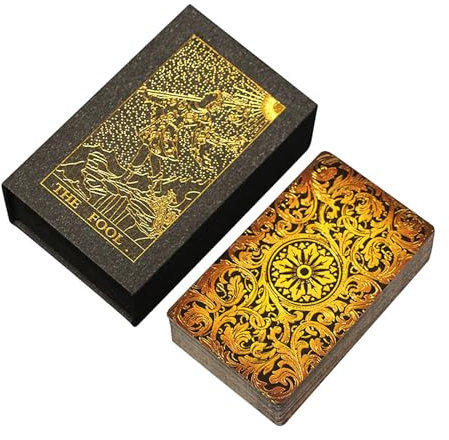 YLME Cartas Tarot - Tarot para Principiantes - Material PVC Impermeable - con Explicación - Versión Inglesa,Oro