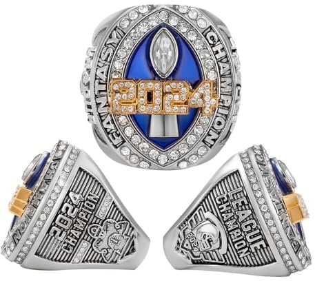 haobook 2024 Fantasy Football Championship Ring mit Holzkisten Rugby FFL League Champion Ringe Souvenir Geschenke für Fan -Freunden Büro Schränke Ornamente,8#