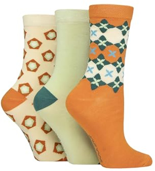 SockShop Ladies’ Plain Patterned Striped Bamboo Socks Soft Breathable Socks Assorted Colours 4-8 Pack of 3 Patterned Marmalade Geo