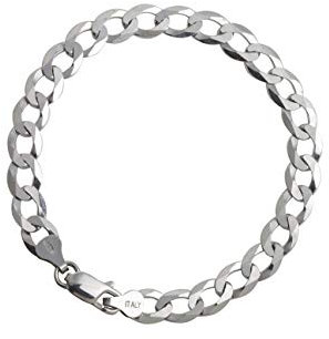 Aka Gioielli® - Bracciale in Argento Sterling 925 Rodiato Catena 7mm Grumetta Piatta per Uomo Donna - lunga 19 cm