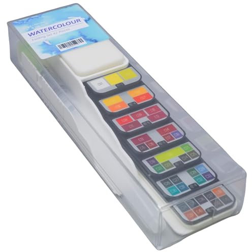 Cowling & Wilcox 42pc Folding Watercolour Set | Unique Fan Design | Includes Brush, Palette and Sponge