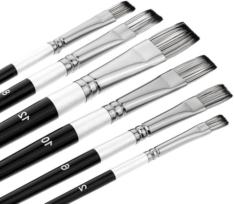 Flat Paint Brushes Set, 6 Pcs Synthetic Paint Brush Artist Paintbrushes for Acrylic Oil Watercolor Gouache Art Painting Nylon Hair Art Paint Brush Professional Painting Kits