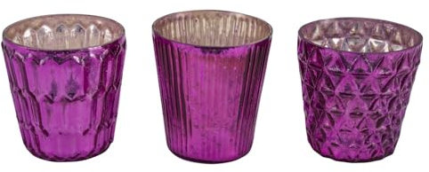 Windlichter pink 3er-Set – Vintage Teelichtgläser mit Metallic-Effekt – Tischdeko Advent & Weihnachten – Höhe 8 cm Ø 7 cm – Boho Retro Look (rosa/pink)