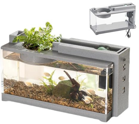 Acquario Completo, Acquario Ufficio, Acquario Pesce Rosso, Acquario Silenziatore Decorativo Retro con Pompa Acqua E Luce LED per Tartaruga, Rettile, Gamberetto, Schiuma, Granchio, Betta, Pesce