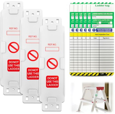 Ladder Tags Waterproof Inspection Record Kit 3 Holders and 6 Ladder Inspection Tag Inserts Ladder Inspection Tags Full Pack for All Ladder Equipment Types Protect Ladder Safety for Indoor & Outdoor