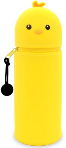 QRKPVHD Kawaii Federmäppchen, mäppchen, 2-in-1 Weiche Silikontasche, Federmäppchen, Stand Up Federmäppchen, Tier Stifthalter, Stifthalter Bleistifttasche Mädchen Junge (Küken)