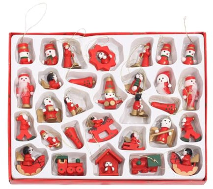 Weqizuerqi Holzfiguren-Ornamente, Christbaumschmuck,Taschenanhänger aus | 30 x verschleißfeste Anhänger, niedliche Feiertagsdekorationen für Schultaschen, Kaminsims