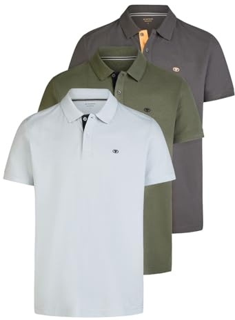 TOM TAILOR Poloshirt Herren Kurzarm Baumwolle Regular Fit 3er Set-Pack Shirt Sommer Basic Einfarbig, Größe:XL, Farbe:Soft Foggy Light Blue (34110)