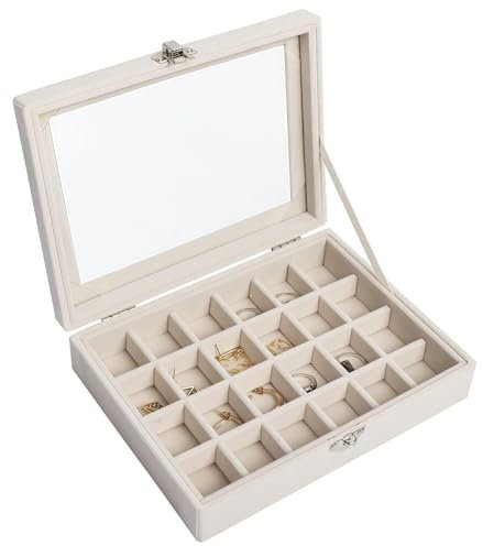 WANGXC Earring Storage Organiser, Fashion Velvet 24-Grid High Capacity Jewellery Organiser with Clear Lid, Girls Jewellery Box & Display Case, Dustproof Gift Earring Box for Rings & Necklaces