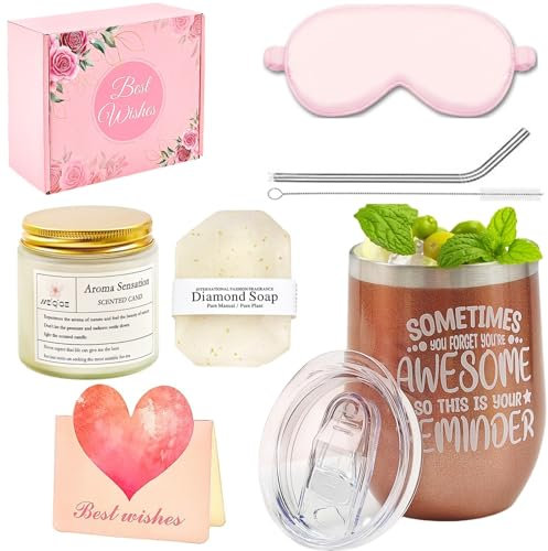 9pcs Geschenke für Frauen Geburtstag Box, Geschenkset Freundin Tasse Edelstahl, Geschenkbox Frauen Entspannung, Geburtstagsgeschenk für Sie, Schwester Ehefrau Mama Valentinstag Muttertag