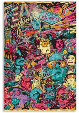Poster auf Leinwand Fear And Loathing in Las Vegas, Kunstposter, Wandbild, Druck, Wohnzimmer, Dekoration, Geschenk, Druck, modernes Zuhause, Schlafzimmer, Dekoration, Poster, Studio, ungerahmt, 30 x