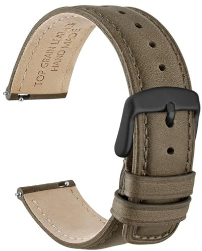 WOCCI 22mm Uhrenarmband für Herren und Damen, Echtes Leder - Top Genarbtes Leder, Schnellverschluss, Schwarze Schnalle (Rauchgrau)