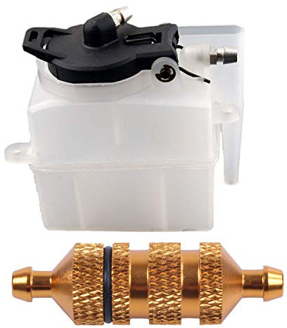 Pyugxab 1Pcs RC 02004 Fuel Tank for 1:10 Nitro On-Road Car Truck & 1Pcs Upgrade Aluminum Alloy 1/10 Fuel Filter Spare Parts for RC Engine Nitro