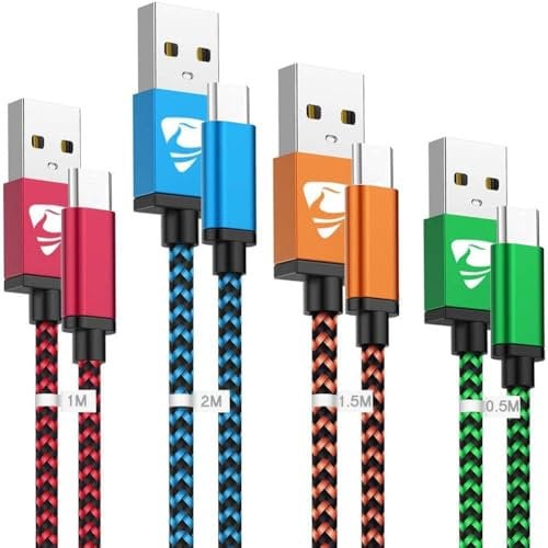 USB C Kabel, [4Stück 0.5M 1M 1.5M 2M] Ladekabel USB C Schnellladekabel Nylon USB Typ C Kabel Usbc Handy Ladekabel für Samsung Galaxy S20 Fe S22 S23 A54 5g, USB auf USB C Kabel für iPhone 15 16 Pro Max