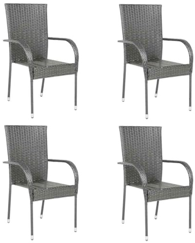 SDWEHO7 Stapelbare Gartenstühle 4er Set, Freizeitstuhl, Outdoor Sessel für Terrasse, Balkon, Veranda, Robust und langlebig, 55,5 x 53,5 x 95 cm Poly Rattan Grau