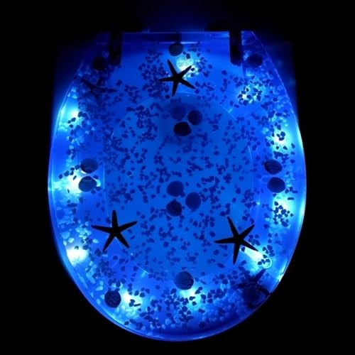 REHOOF Toilettensitz Aus Kunstharz Mit LED-Lichtleiste,Klodeckel,WC Sitz Glitzer,Toilettendeckel Mit Absenkautomatik Transparente,Harz-Mit Schnellverschluss Für U/V/O-Typ,Einfache Montage Lower Lock