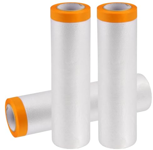 HJYIMYI 3 Pièces Films de Masquage avec Ruban Adhésif,270cmx20m | Bache de Protection Peinture,Rouleaux de Film de Masquage Avec Ruban Adhésif,Protection Peinture pour Meubles,Voiture,Sol,Mur