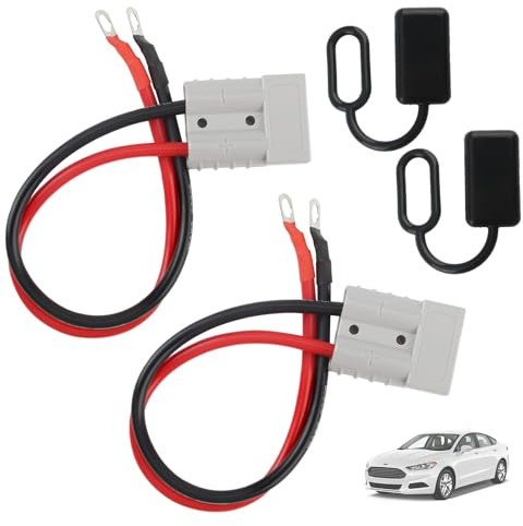Vaskula 4 Stück Batterieanschluss Stecker Satz 50A 600V Stecker mit Kabel mit 10AWG 30cm O Ring Batterie Anschlussstecker und Staubstopfen Connector für Auto Motorrad Wohnwagen Gabelstapler