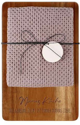 Xuniea Geschenke für Mama Geburtstagsgeschenke, Mamas Küche | 23 x 15 cm Holz Frühstücksbrett, Baumwolle Küchentuch, Holz Schneidebrett, Geschenke für Mutter zu Weihnachten Geburtstag