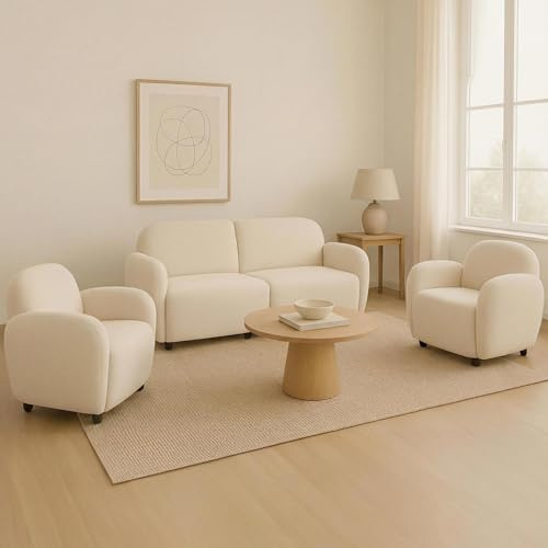 Mendler Wohnzimmer-Set HWC-P33 Stoff/Textil - Creme | 2er-Sofa, 2x Sessel, Chenille, (330, g/m²) Öko-Tex