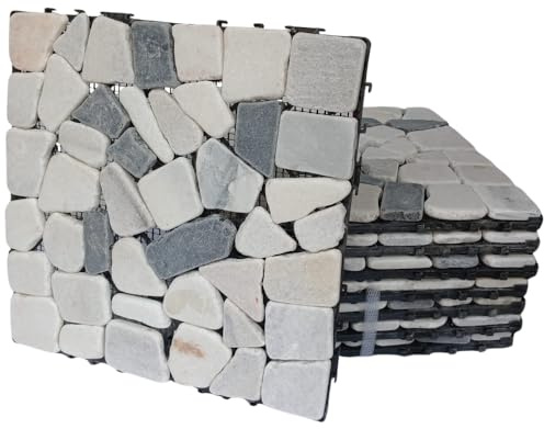 Piastrelle da Esterno ad Incastro WPC per Pavimentazione drenante Terrazzo, Balcone, Giardino,piscina, effetto legno antiscivolo base in PVC (VERA PIETRA, 8 PZ)