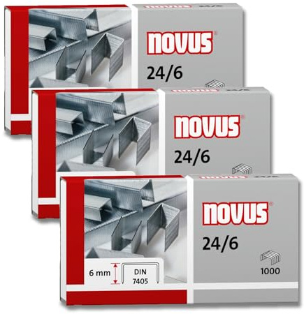 Novus Heftklammern 24/6, verzinkt, 1000 Stück pro Packung (3x1000), 6mm, für Papierstapel bis 25 Blatt