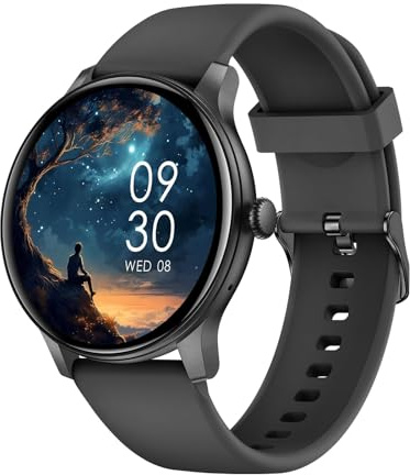 Smartwatch Damen Herren, 1.38 Zoll HD-Display Smart Watch mit Bluetooth Anrufe, Fitness Tracker mit Herzfrequenz SpO2 Schlafmonitor Schrittzähler, IP68 Wasserdicht Fitnessuhr für Android iOS Schwarz