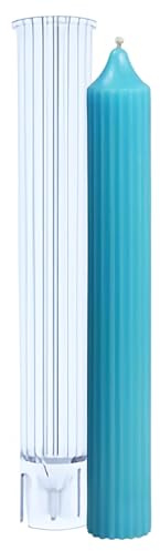 Kerzenform Stabkerze geriffelt Klein – Stabkerzenform mit Streifen, Ø 2,5 × 18 cm fertige Kerze, transparente Gießform für Tafelkerzen, rund, wiederverwendbar & hitzebeständig