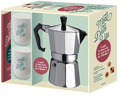 Coffret Moka Dolce Vita: Coffret avec 1 cafetière italienne, 2 tasses en céramique, 1 livre de recettes