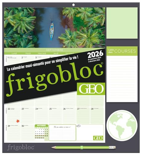 Frigobloc Mensuel 2026 Géo (de sept. 2025 à déc. 2026) - Edition 2025: Avec 1 crayon