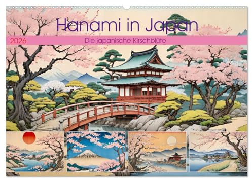 Hanami in Japan (Wandkalender 2026 DIN A2 quer), CALVENDO Monatskalender: Bezaubernde Kirschblüte im Stil von Nishiki-e-Bildern (CALVENDO Orte)