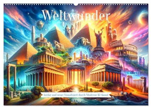 Weltwunder: Antike und neue: Visualisiert durch Moderne KI-Kunst (Wandkalender 2026 DIN A2 quer), CALVENDO Monatskalender: Vergangenheit trifft Moderne: Weltwunder neu erleben (CALVENDO Kunst)