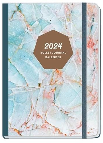 Marble Bullet Journal A5 Taschenkalender 2024. Organisation im stressigen Alltag mit dem praktischen Kalender im Buchformat. Diary A5 in schönem ... mit Punktraster, Leseband und Gummiband.