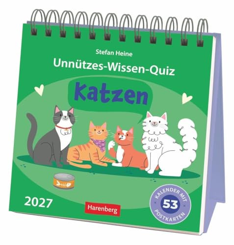 Unnützes-Wissen-Quiz Katzen Premium-Postkartenkalender 2027 - Kalender mit 53 Rätselkarten: Unverzichtbar für alle Katzenfreunde: origineller Kalender zum Aufstellen mit Rätselpostkarten