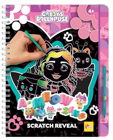 Lisciani - GABBY ET LA MAISON MAGIQUE - Carnet Dessins à Gratter A-MEOW-ZING Pour Enfants dès 4 Ans - 44 pages avec Stylo - Apprendre à Dessiner - Coloriage Enfant - Idée Cadeau Gabby's Dollhouse