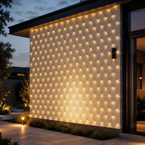 Mojawo 240er LED-Lichternetz Lichterkette Weihanachtslichterkette warmweiß innen & außen mit Trafo Kabel Grün