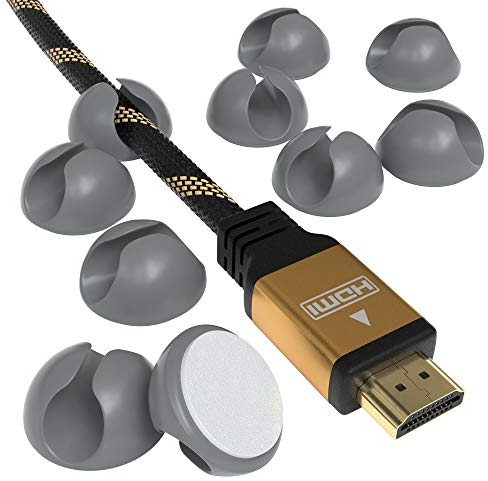EAZY CASE 12x Kabelclips zur Kabelbefestigung, elastisch & selbstklebend I Kabel Befestigungsclips, Kabelhalter für Kabelmanagement, flexibel, Grau