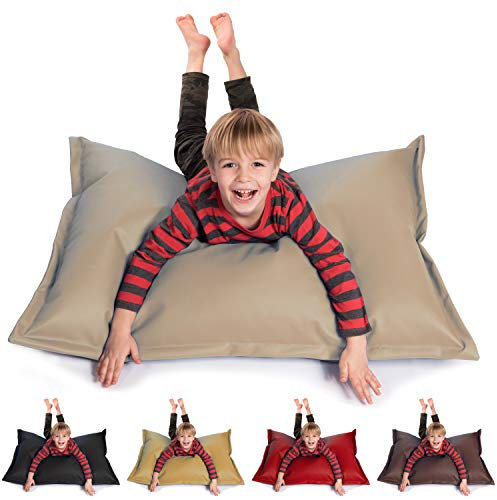 sunnypillow S Sitzsack, Sitzkissen aus Kunstleder Outdoor & Indoor 100 x 70 cm mit 60L Styropor Füllung Sessel für Kinder & Erwachsene Sofa Beanbag viele Farben und Größen zur Auswahl Beige