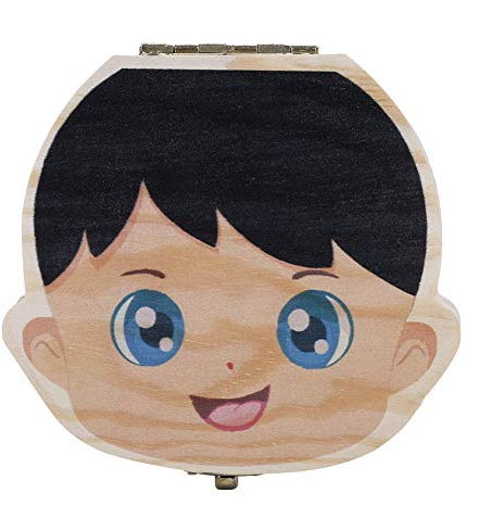 Zahndose Milchzähne,Farbe Version Baby Milch Zähne Organizer Infant Zahn Holzkiste Lagerung (Farbe Spanisch Junge)