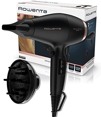 Rowenta Compact Pro Haartrockner, hohe Leistung, 220 W, professioneller AC-Motor, hohe Leistung, 4 Einstellungen/Temperatur, Kaltluft, 9 mm Konzentratordüse, Lockenverteiler, CV6930