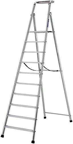 2.4m MAX STABILITY Platform Step Ladders -10 Tread- 50mm Aluminium Scaffold Tube Legs - Professional HEAVY DUTY 100mm Deep Steps – Wide Non-Slip Flat Rungs & Feet – 4m Working Height/Reach