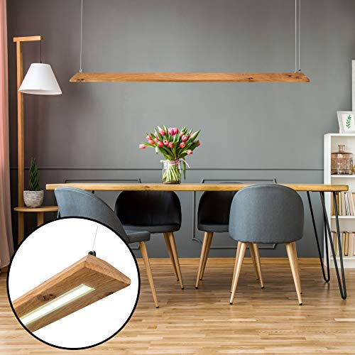 Denidro Lights Redge | Designer Hängelampe aus Massivholz (Wildeiche) | 100 cm lang | Höhenverstellbar | LED Pendelleuchte für Esstisch und Küche | Warmweiß Stufenlos Dimmbar (2.000 Lumen)