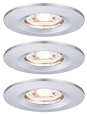 Paulmann 94303 Nova Mini LED Einbauleuchte Coin Set rund starr Deckeneinbaustrahler Chrom Einbaulampe Aluminium Warmweiß 2700 K, 12 W, Chrom, Starr (Ip44), 3er Set