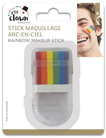 P'TIT CLOWN 63002 - Palo de maquillaje de arco iris para maquillaje, diseño de rayas, color de cara, accesorio para fiestas, carnaval, niños y adultos, fácil de usar